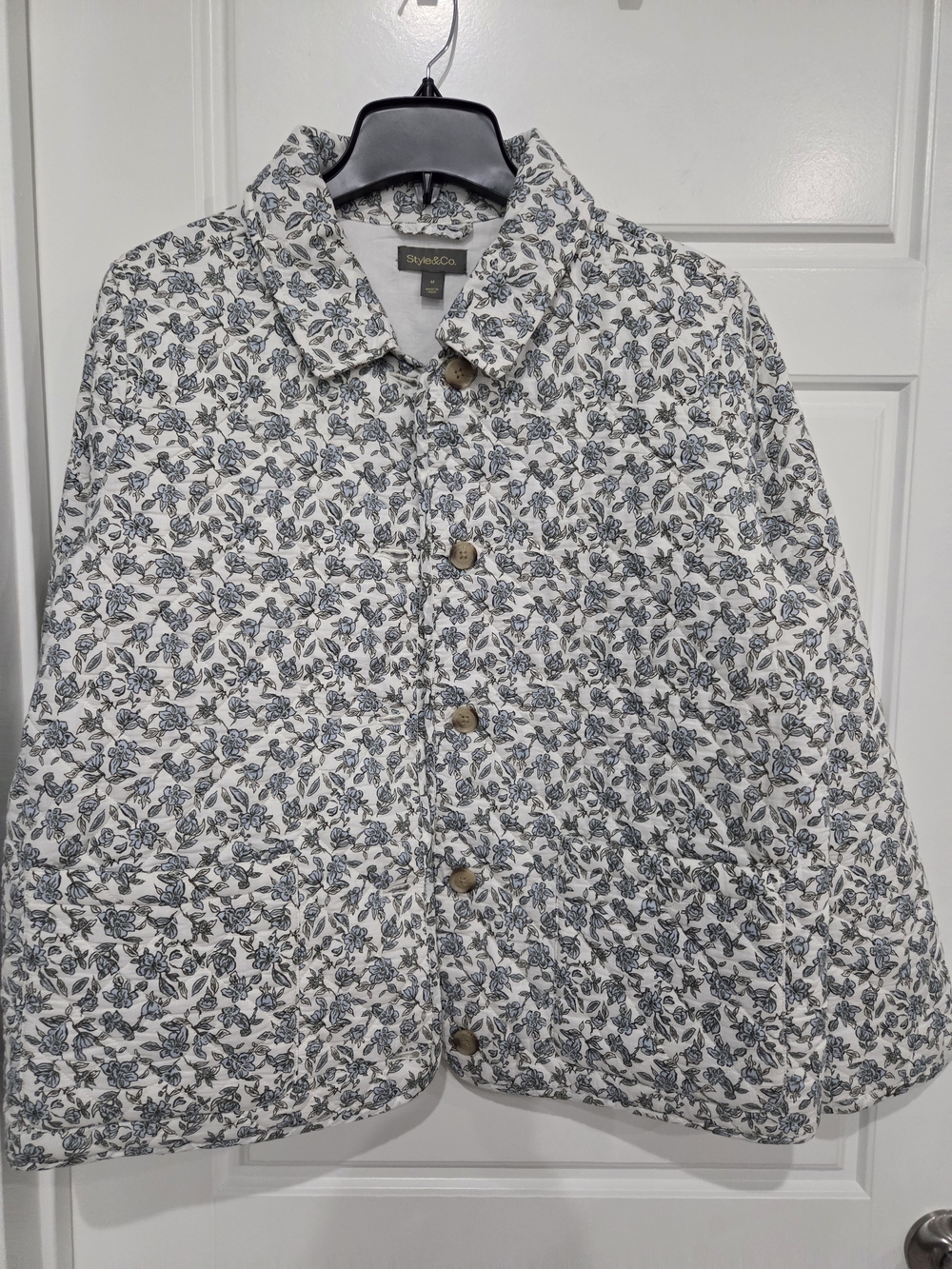 Style & Co. Quilted Floral Jacket in Light Green and White Size Medium NWT - Picture 4 of 10